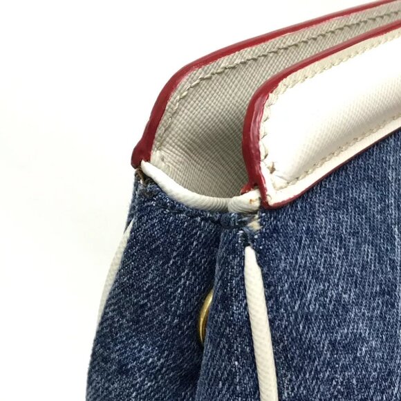 PRADA BN2441 Denim + Saffiano Tote Bag Shoulder Bag Hand Bag Cotton Blue/White - Picture 2 of 9